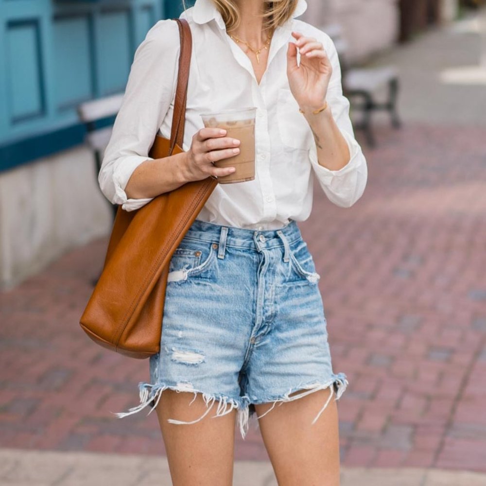 Agolde Light Blue Distressed High-Rise Jean Shorts